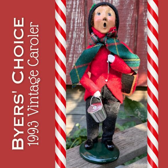 Byers' Choice Caroler 1993 Vintage Schoolboy Metal Lunch Pail & Books Red Jacket - Picture 1 of 10